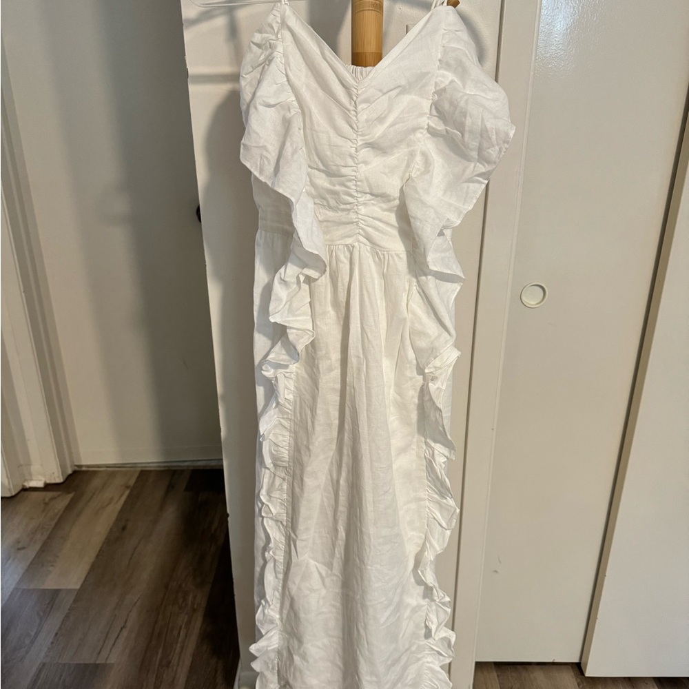 H&M white ruffle maxi dress